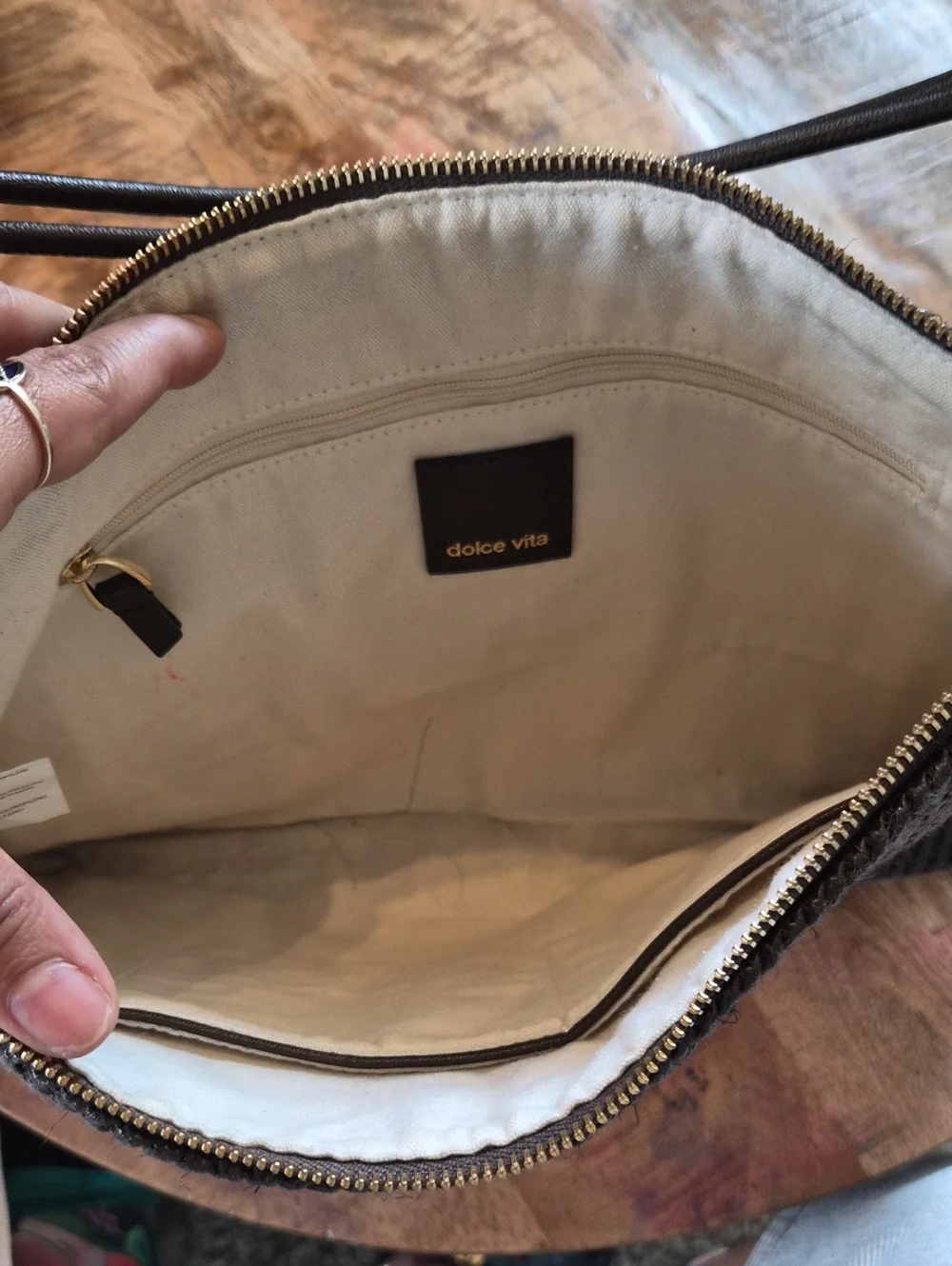 Dolce Vita Woven Leather Shoulder Bag in Dark Brown